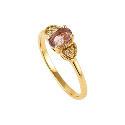 Sterling Silver Amethyst and White Topaz Ring Over 18K Yellow Gold Plated