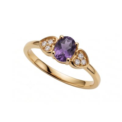 Sterling Silver Amethyst and White Topaz Ring Over Yellow Gold 18K Plated