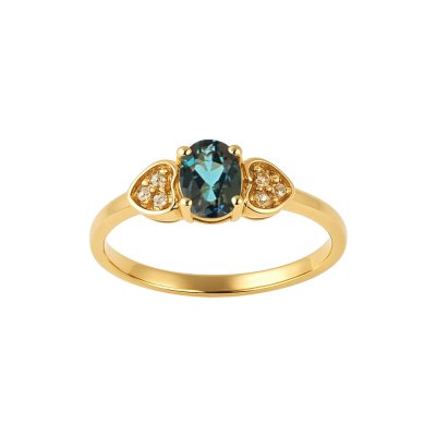 Sterling Silver London Blue Topaz and White Topaz Ring Over 18K Yellow Gold Plated