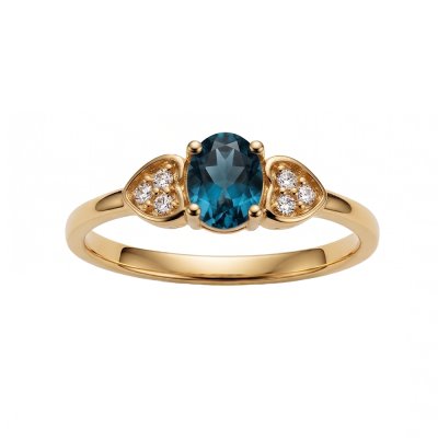 Sterling Silver London Blue Topaz and White Topaz Ring Over Yellow Gold 18K Plated