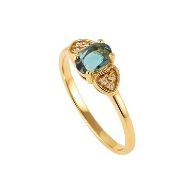 Sterling Silver London Blue Topaz and White Topaz Ring Over 18K Yellow Gold Plated