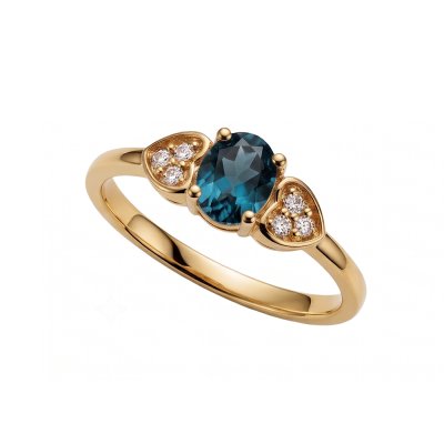 Sterling Silver London Blue Topaz and White Topaz Ring Over Yellow Gold 18K Plated