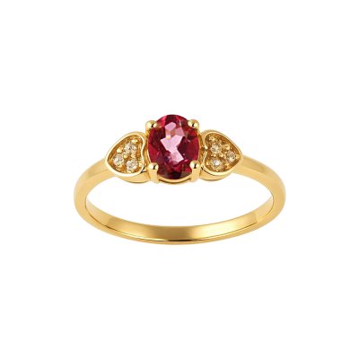 Sterling Silver Pink Topaz and White Topaz Ring Over 18K Yellow Gold Plated