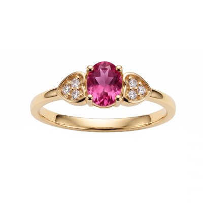 Sterling Silver Pink Topaz and White Topaz Ring Over 18K Yellow Gold Plated