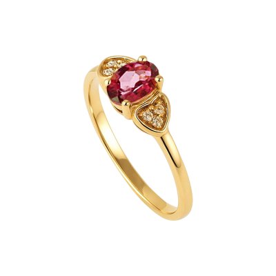 Sterling Silver Pink Topaz and White Topaz Ring Over 18K Yellow Gold Plated