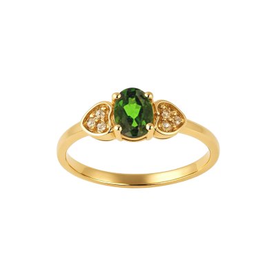 Sterling Silver Chrome Diopside and White Topaz Ring Over 18K Yellow Gold Plated