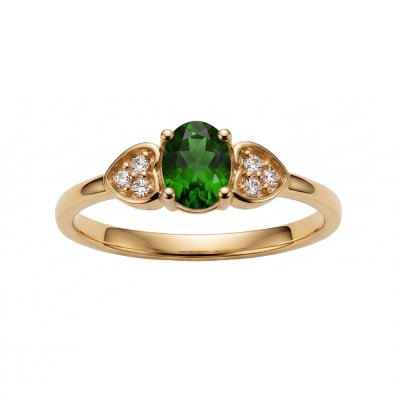 Sterling Silver Chrome Diopside and White Topaz Ring Over 18K Yellow Gold Plated