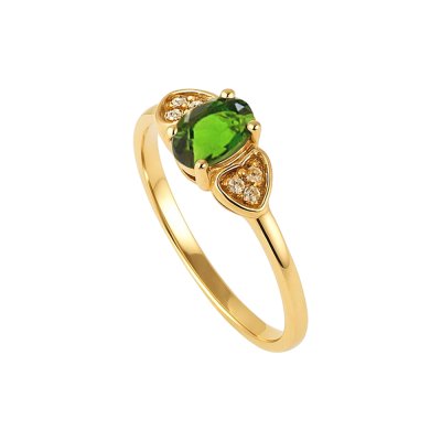 Sterling Silver Chrome Diopside and White Topaz Ring Over 18K Yellow Gold Plated
