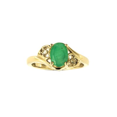 Sterling Silver Emerald and White Topaz Ring Over 18K Yellow Gold Plated