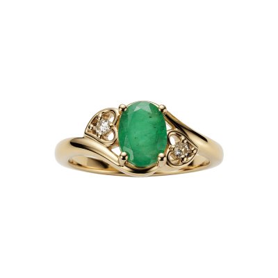 Sterling Silver Emerald and White Topaz Ring Over 18K Yellow Gold Plated