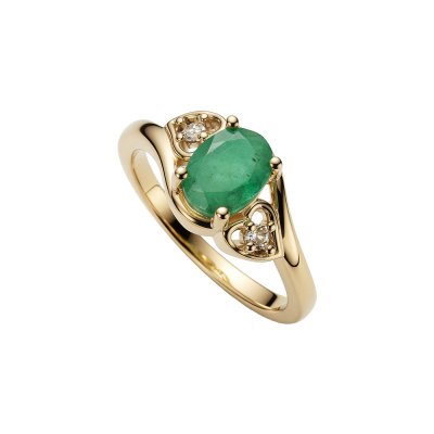 Sterling Silver Emerald and White Topaz Ring Over 18K Yellow Gold Plated