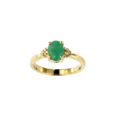 Sterling Silver Emerald and White Topaz Ring Over 18K Yellow Gold Plated