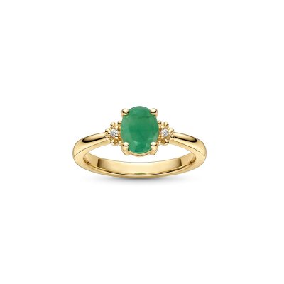 Sterling Silver Emerald and White Topaz Ring Over 18K Yellow Gold Plated