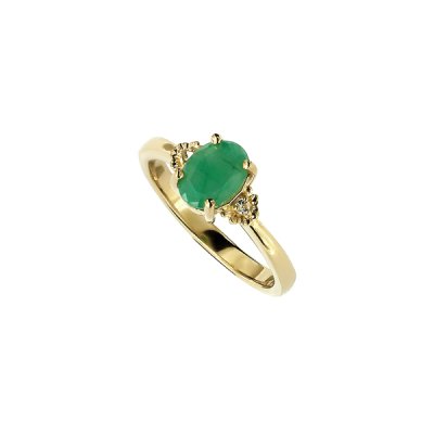 Sterling Silver Emerald and White Topaz Ring Over 18K Yellow Gold Plated