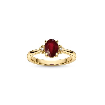 Sterling Silver Ruby and White Topaz Ring Over 18K Yellow Gold Plated