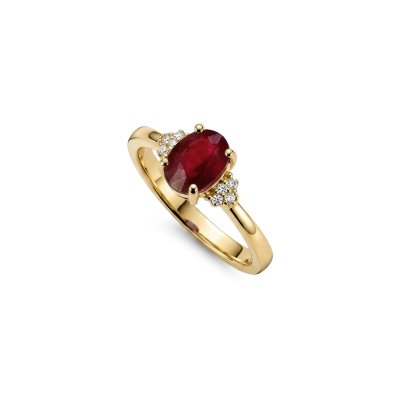 Sterling Silver Ruby and White Topaz Ring Over 18K Yellow Gold Plated