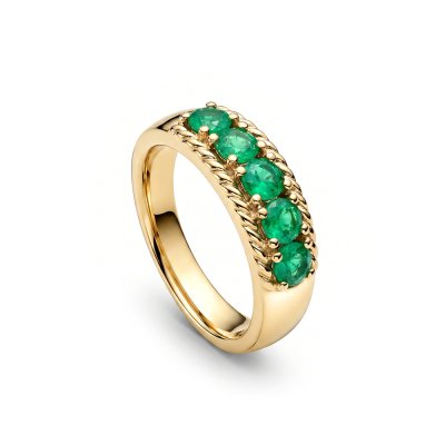 Sterling Silver Emerald Ring Over 18K Yellow Gold Plated
