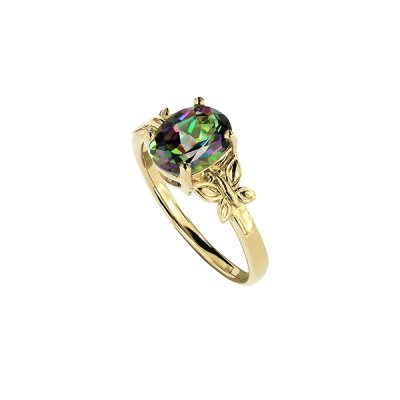 Sterling Silver Mystic Green Topaz Ring Over 18K Yellow Gold Plated