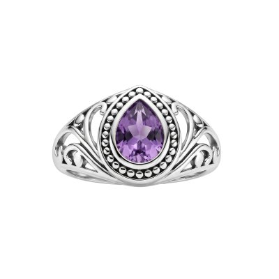 Sterling Silver Amethyst Pear Ring