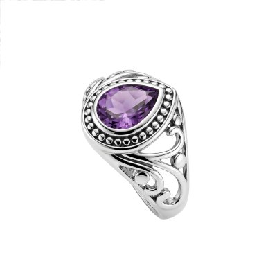 Sterling Silver Amethyst Pear Ring