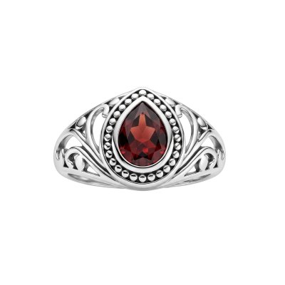 Sterling Silver Garnet Pear Ring