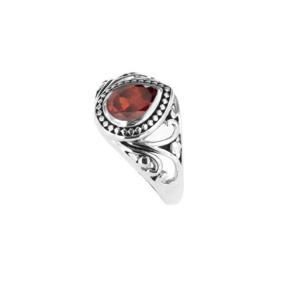 Sterling Silver Garnet Pear Ring