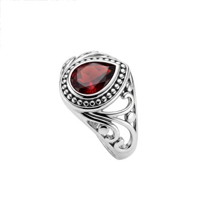 Sterling Silver Garnet Pear Ring