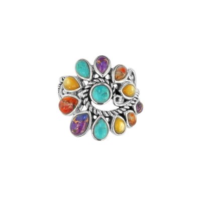 Sterling Silver Multi-Color Stone Boho Ring