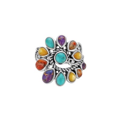 Sterling Silver Multi-Color Stone Boho Ring
