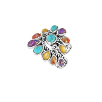 Sterling Silver Multi-Color Stone Boho Ring