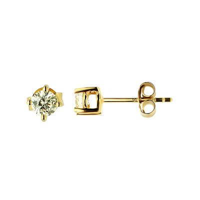 Sterling Silver White Topaz Stud Earrings Over 18K Yellow Gold plated