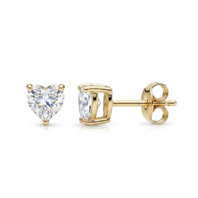 Sterling Silver White Topaz Heart Stud Heart Earrings Over 18K Yellow Gold plated