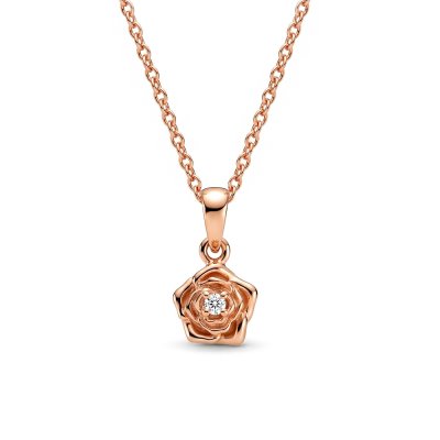 Sterling Silver Cubic Zirconia Rose Pendant With Chain 18 Inches