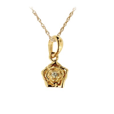Sterling Silver Cubic Zirconia Rose Pendant With Chain 18 Inches