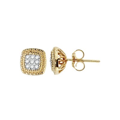 Sterling Silver White Cubic Zirconia Earrings Over 18K Yellow Gold Plated