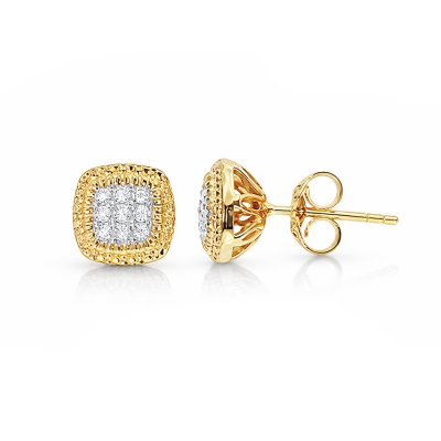Sterling Silver White Cubic Zirconia Earrings Over 18K Yellow Gold Plated