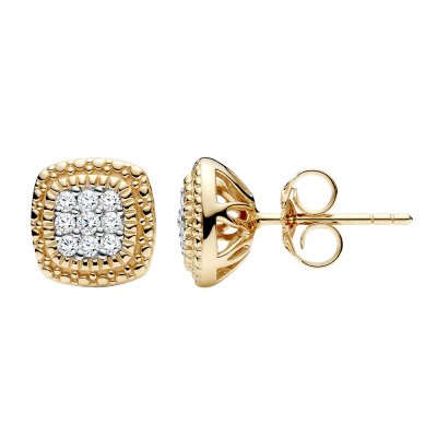 Sterling Silver White Cubic Zirconia Earrings Over 18K Yellow Gold Plated