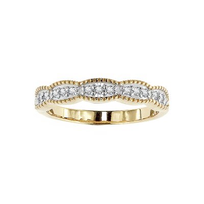 Sterling Silver White Cubic Zirconia Ring Over 18K Yellow Gold Plated