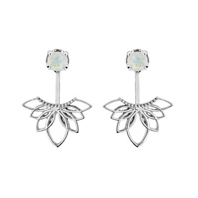 Sterling Silver Rainbow Moonstone Lotus Jacket Earrings
