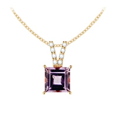 Sterling Silver Amethyst and White Topaz Pendant Over 18K Yellow Gold Plated with Chain 18 Inches