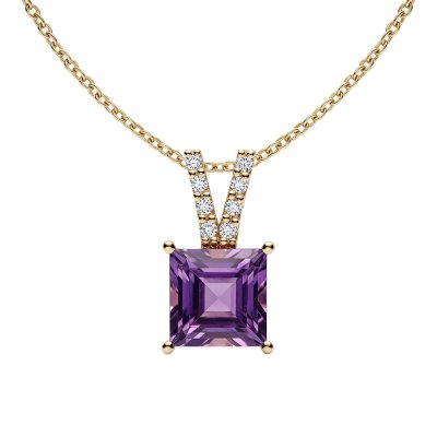 Sterling Silver Amethyst and White Topaz Pendant Over 18K Yellow Gold Plated with Chain 18 Inches