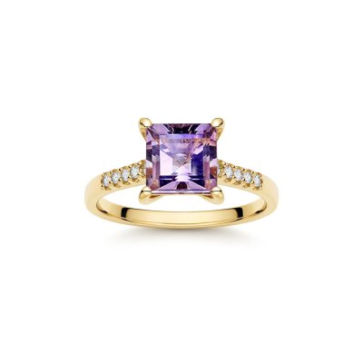 Sterling Silver Amethyst and White Topaz Ring Over 18K Yellow Gold Plated