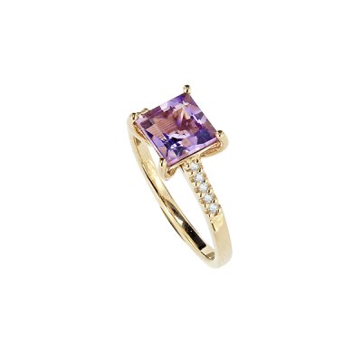 Sterling Silver Amethyst and White Topaz Ring Over 18K Yellow Gold Plated