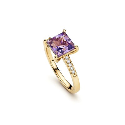 Sterling Silver Amethyst and White Topaz Ring Over 18K Yellow Gold Plated