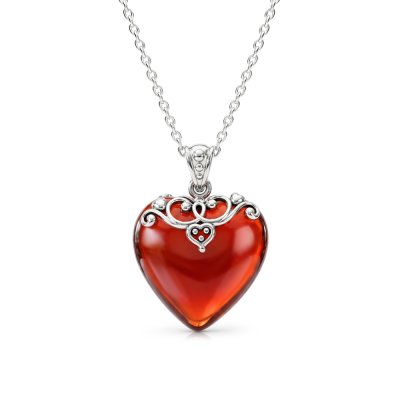 Sterling Silver Red Agate Heart Pendant With Chain 18 Inches