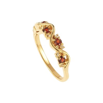 Sterling Silver Garnet Band Ring Over 18K Yellow Gold Plated