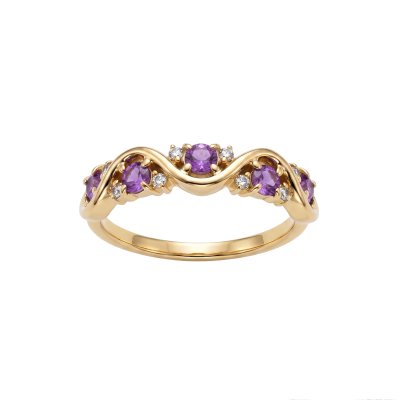Sterling Silver Amethyst Band Ring Over 18K Yellow Gold Plated