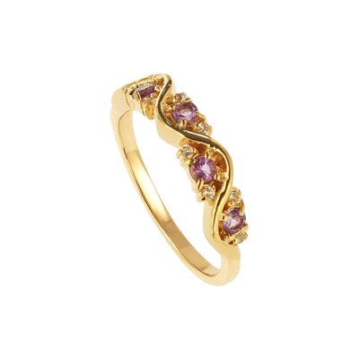 Sterling Silver Amethyst Band Ring Over 18K Yellow Gold Plated