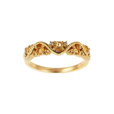 Sterling Silver Citrine Band Ring Over 18K Yellow Gold Plated