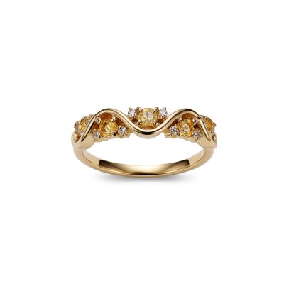 Sterling Silver Citrine Band Ring Over 18K Yellow Gold Plated